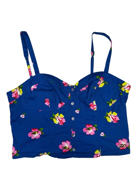 Hollister Tops - VTG Hollister Floral Crop Top XS Blue Button Front Cami Sweetheart Neck‎ Y2K